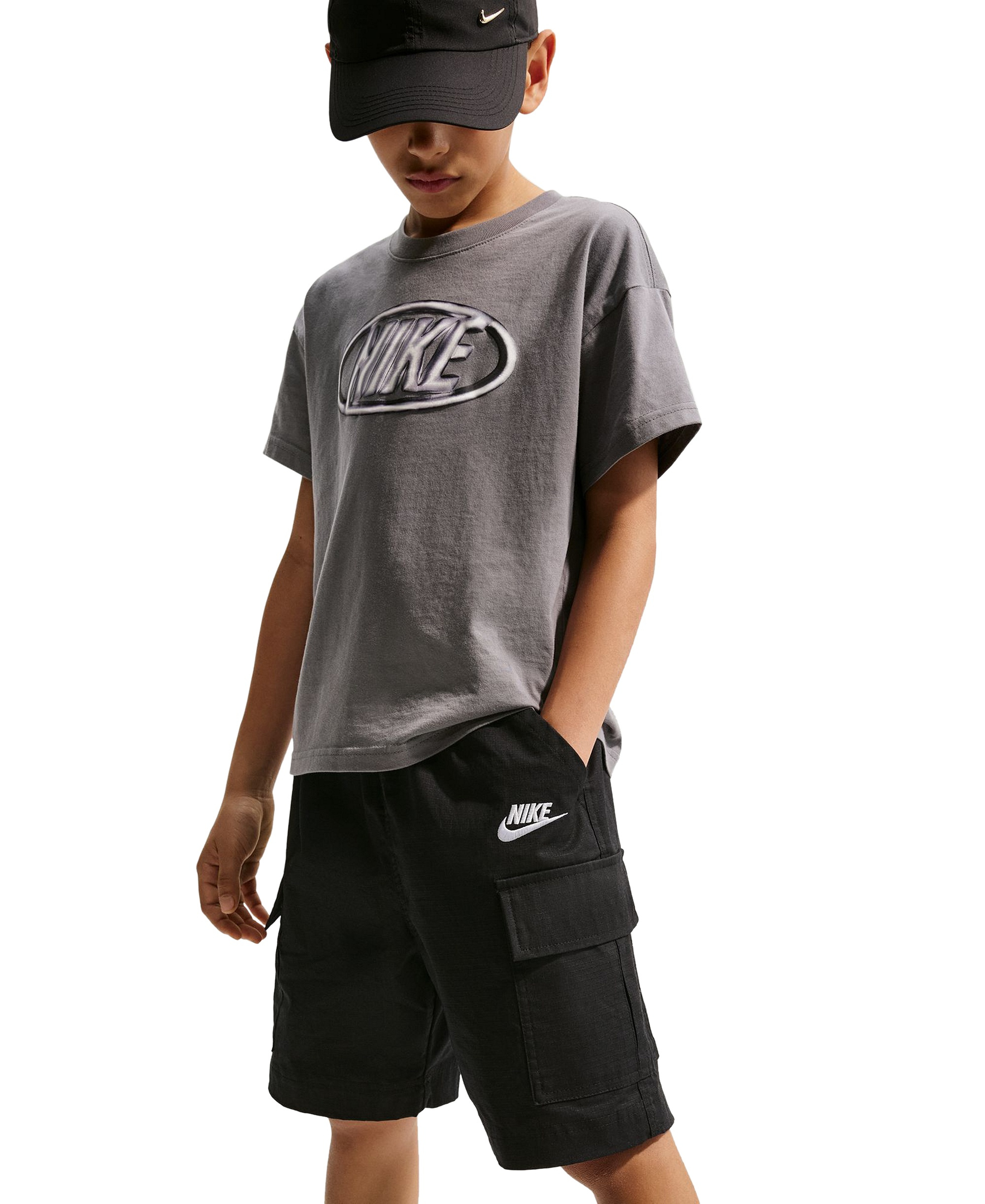 Nike Boys' 8-20 Sportswear Club Woven Cargo Shorts - Black/White