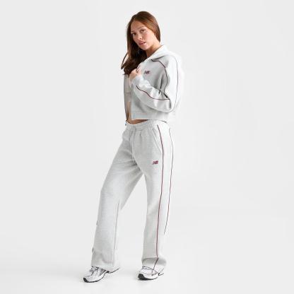 Women's New Balance Piped Cropped Full-Zip Hoodie - Ash Heather/Burgundy - view 2