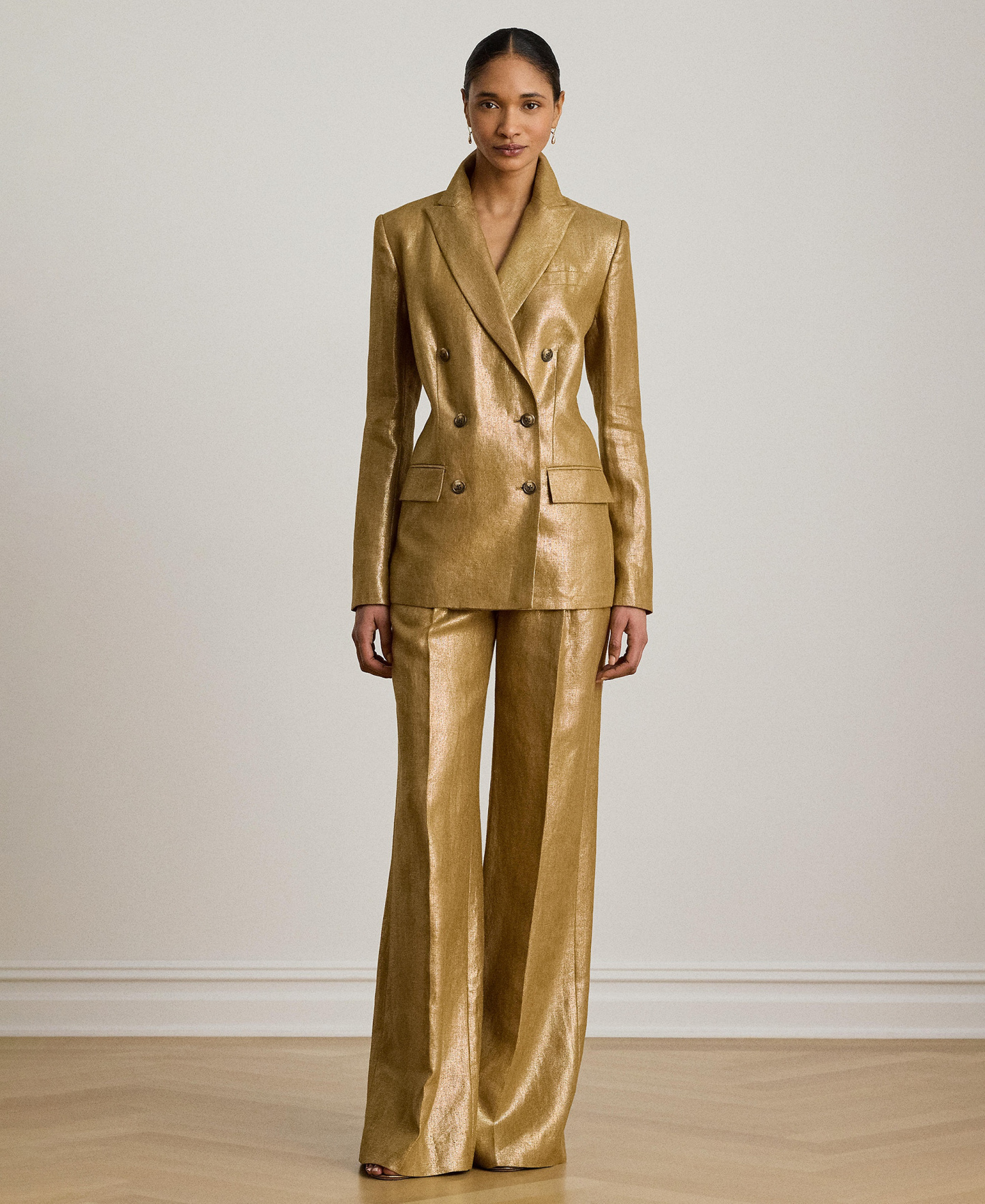 Lauren Ralph Lauren Women's Foiled Peak Lapels Long-Sleeve Blazer - Brown/Gold Foil