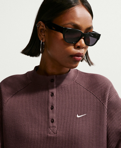 Nike Women's Sportswear Chill Waffle Oversized Long-Sleeve Henley Top - Tattoo/Sail