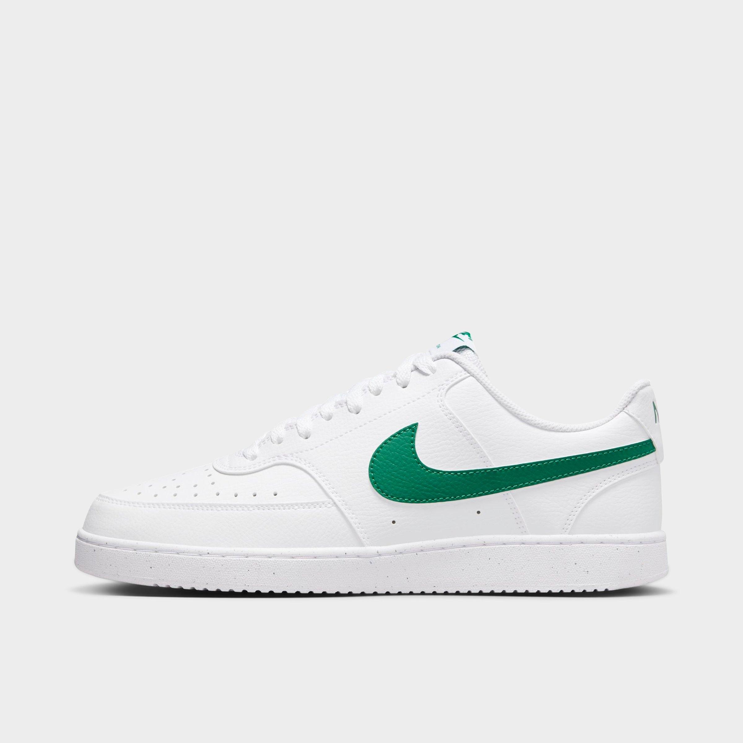 Men's Nithtke Court Vision Low Next Nature Casual Shoes - White/White/Malachite - Left shoe facing left. Outside of the shoe.