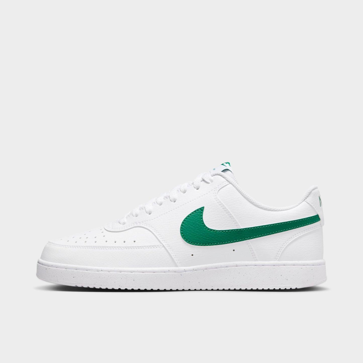 Men's Nithtke Court Vision Low Next Nature Casual Shoes - White/White/Malachite - Left shoe facing left. Outside of the shoe.
