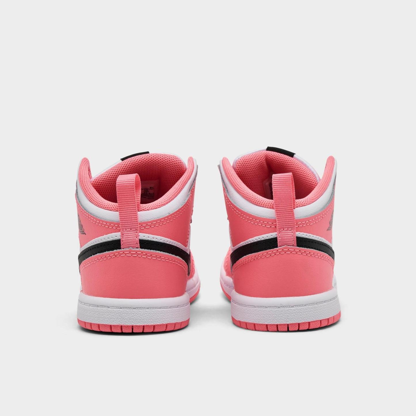 Kids' Toddler Air Jordan Retro 1 Mid Casual Shoes - Pink Gaze/White/Black - view 4