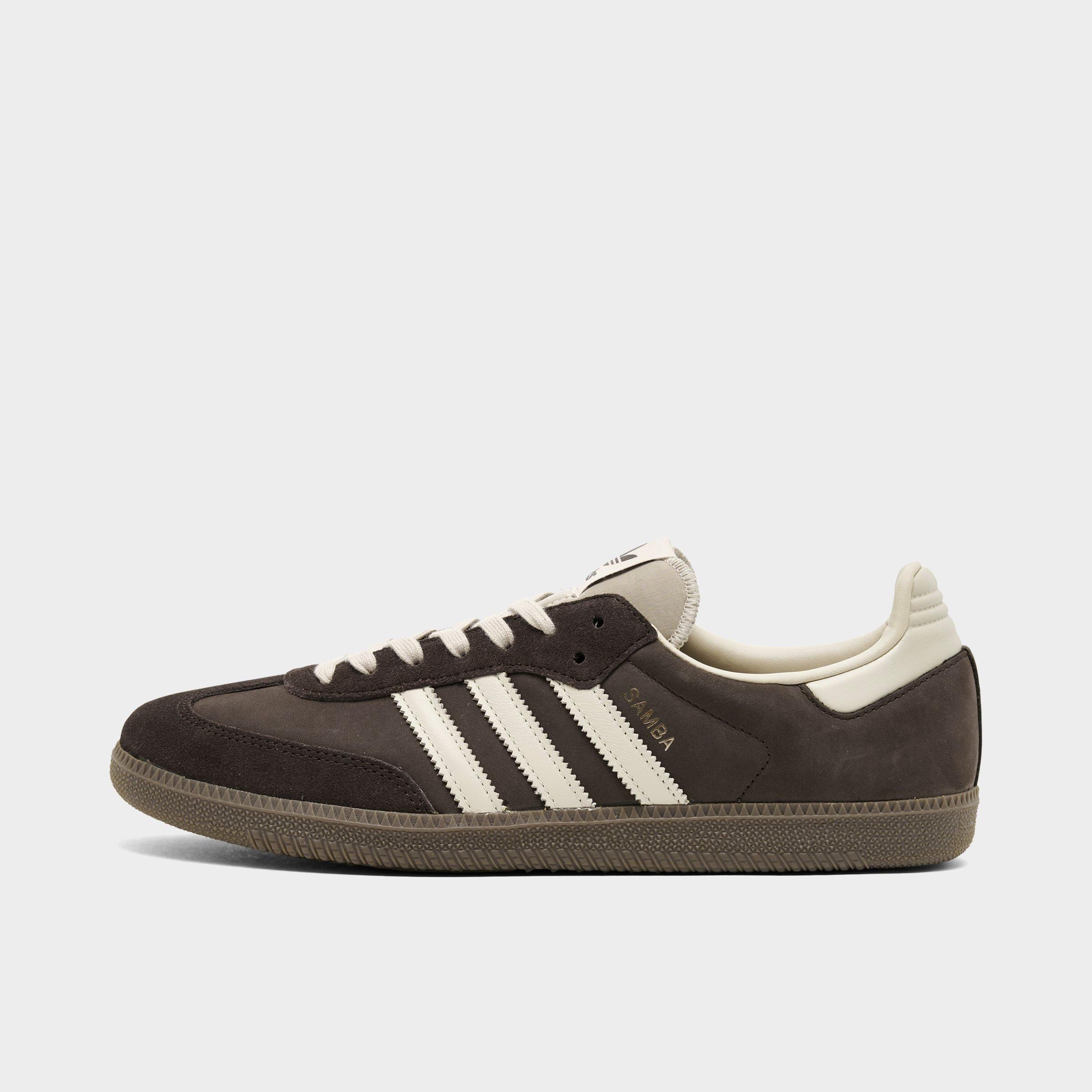 Men's adidas Originals Samba OG Casual Shoes - Part 2 - Aurora Coffee/Khaki/Gum - Left shoe facing left. Outside of the shoe.