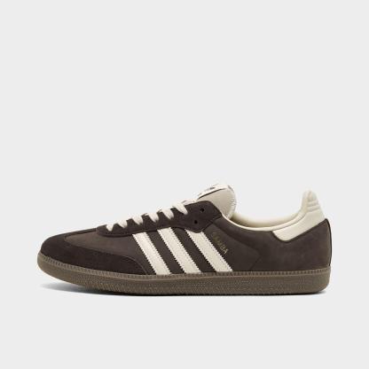 Men's adidas Originals Samba OG Casual Shoes - Part 2 - Aurora Coffee/Khaki/Gum - Left shoe facing left. Outside of the shoe.