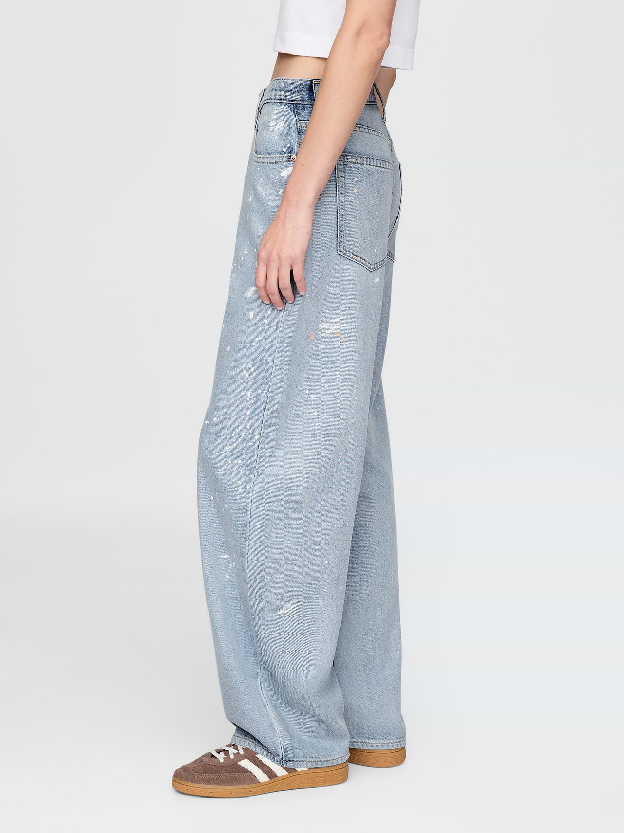 High Rise Barrel Jeans - Splattered light wash