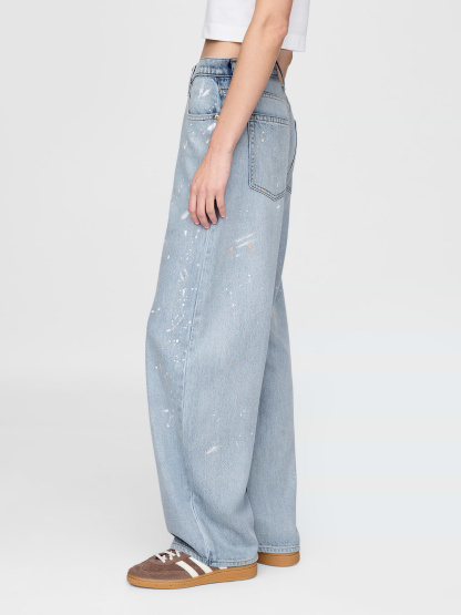 High Rise Barrel Jeans - Splattered light wash