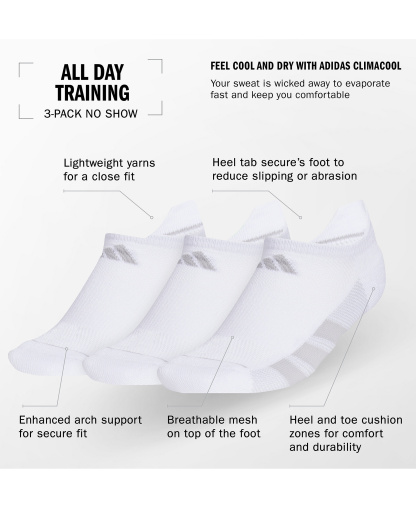 adidas Women's 3-Pk. All Day Training No Show Socks - White/clear Onix Grey/clear Grey