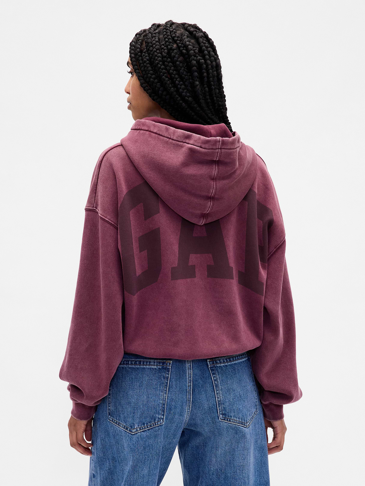 VintageSoft Crop Logo Hoodie - Tuscan red wash