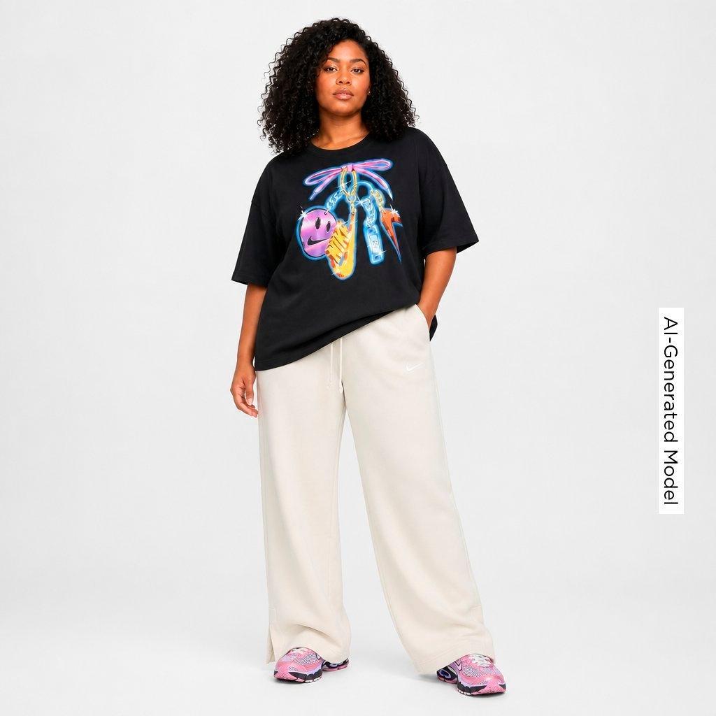 Women's Nithtke Sportswear Classic Lace Charm Oversized T-Shirt - Black