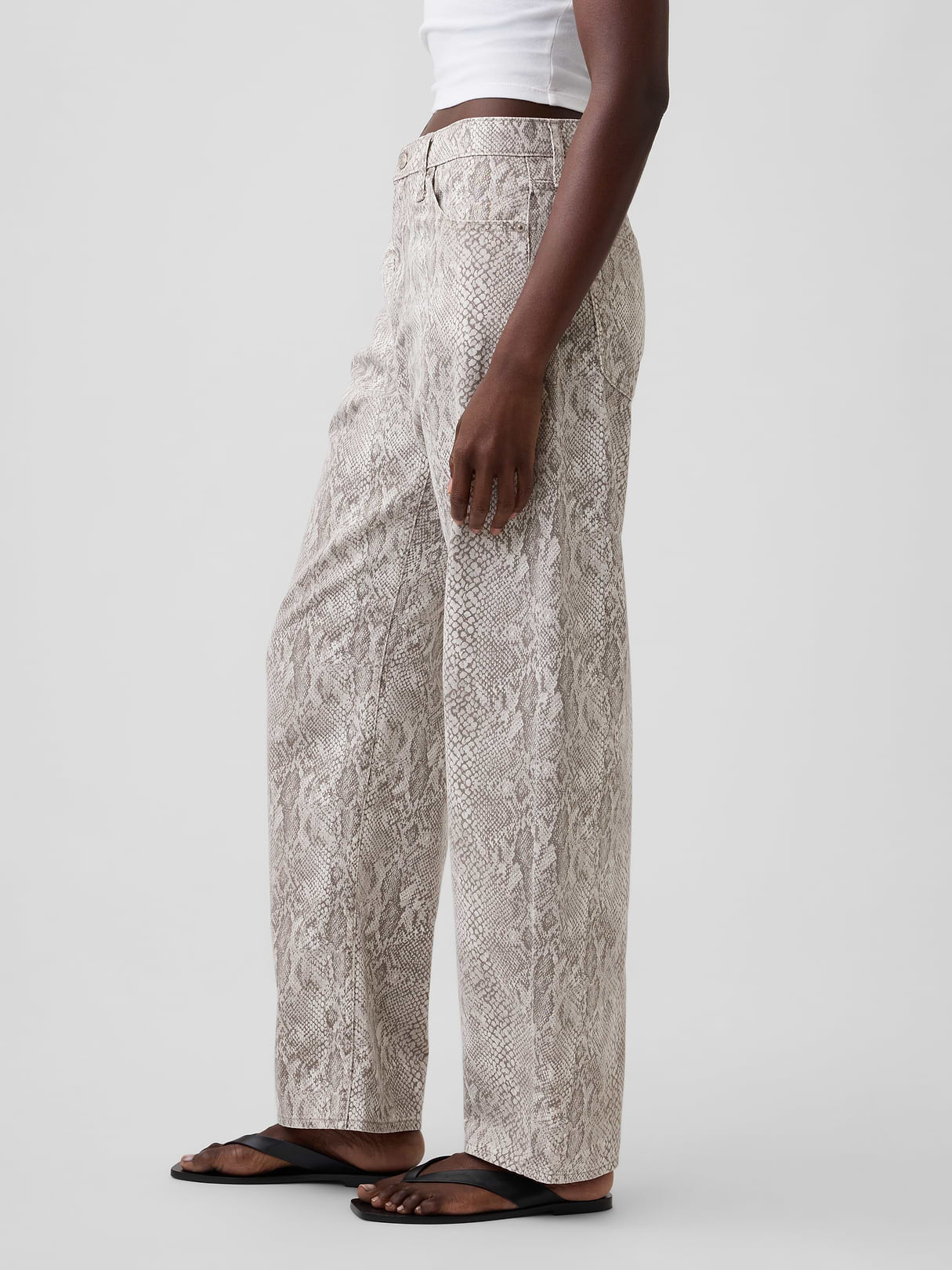 High Rise Barrel Cargo Jeans - Snake print