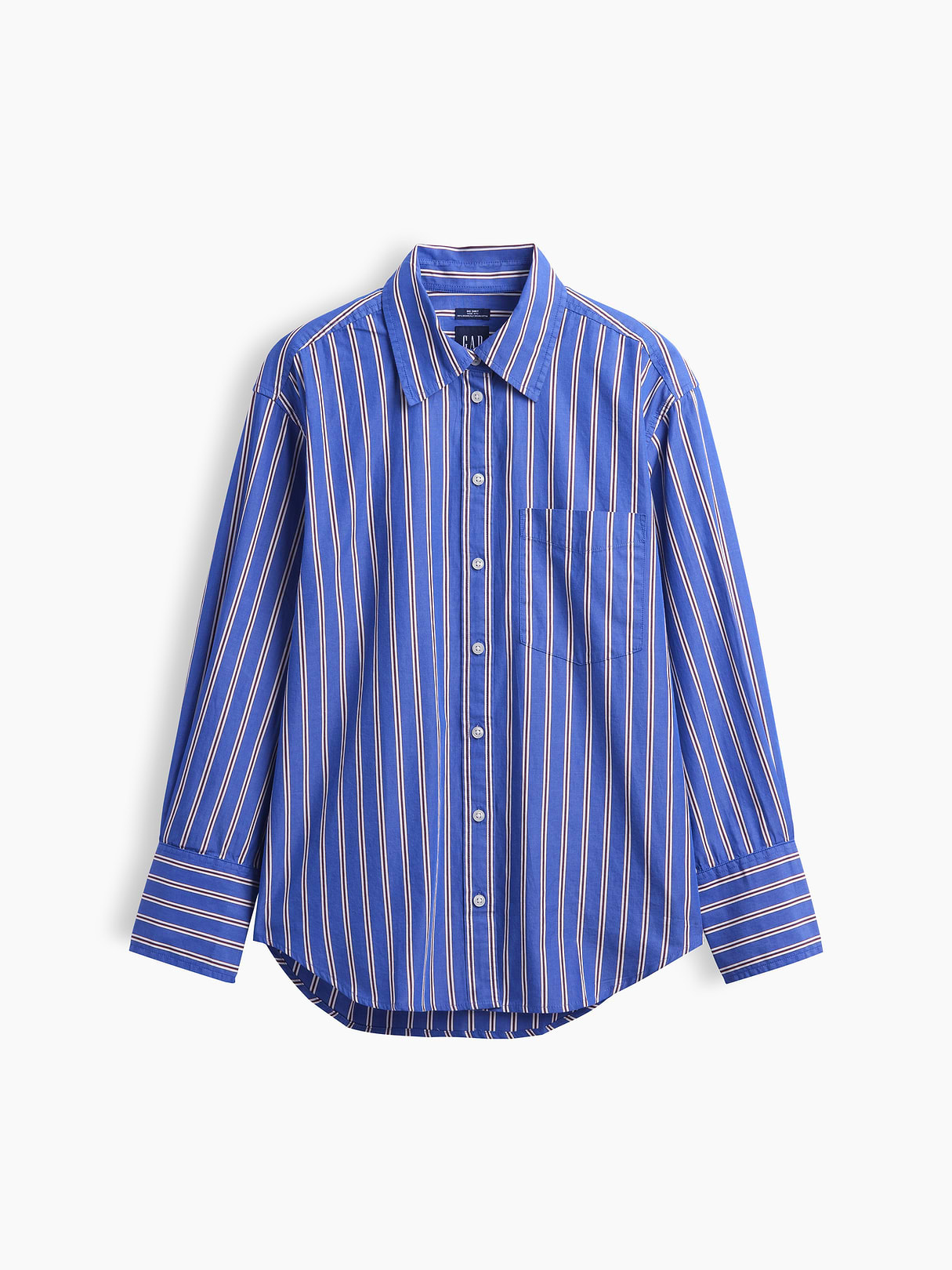 Organic Cotton Poplin Stripe Big Shirt - Blue & red stripe