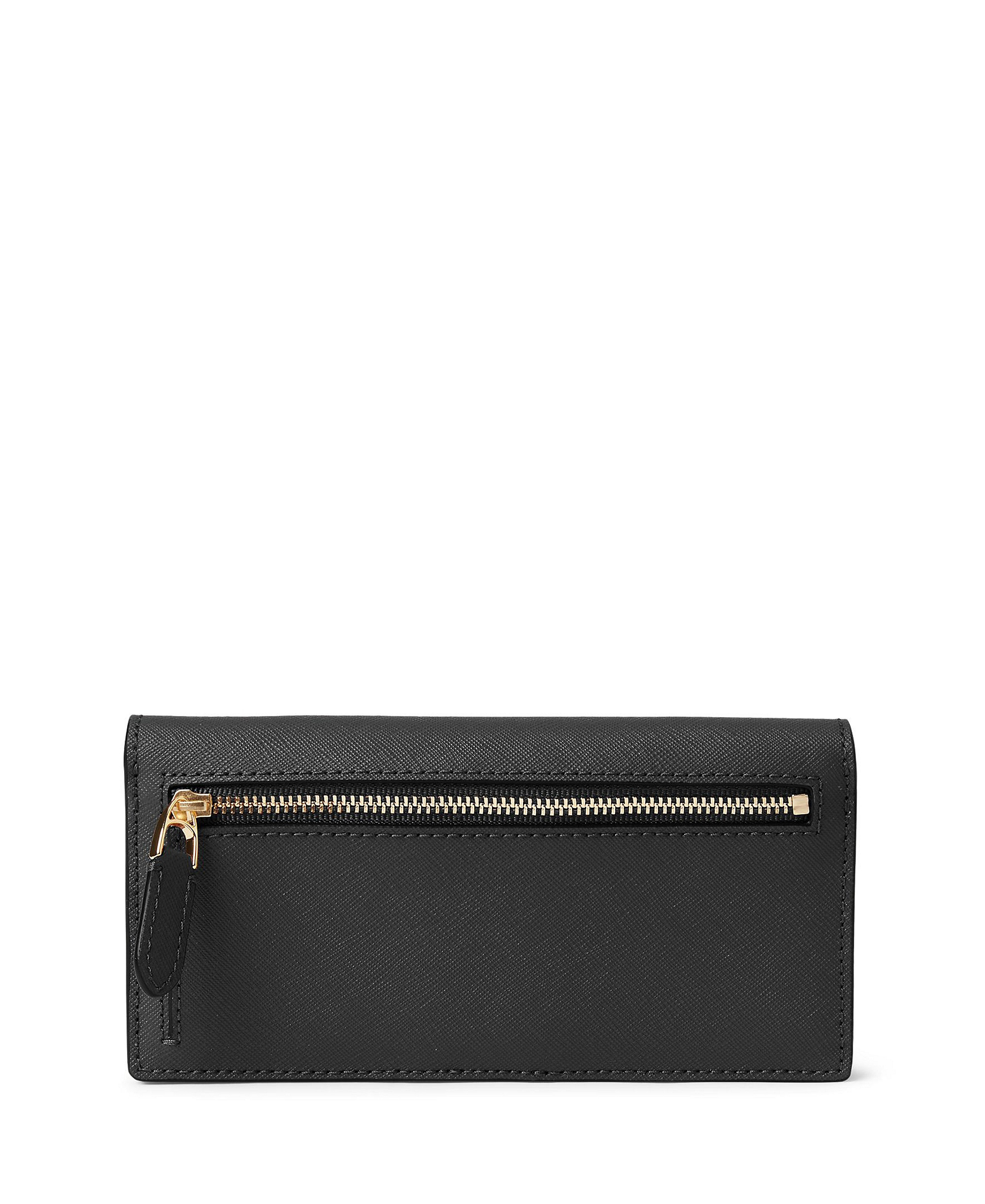 Lauren Ralph Lauren Crosshatch Leather Slim Snap Closure Wallet - Black