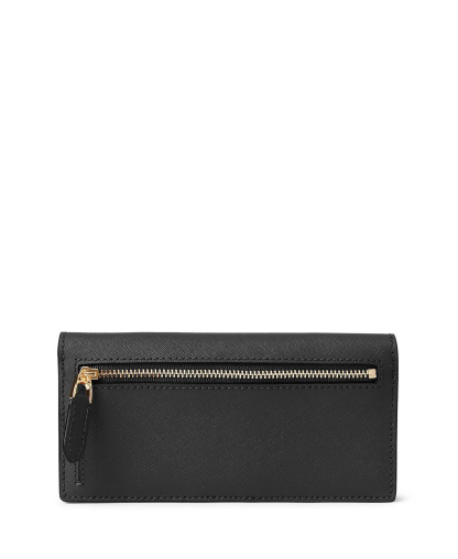 Lauren Ralph Lauren Crosshatch Leather Slim Snap Closure Wallet - Black