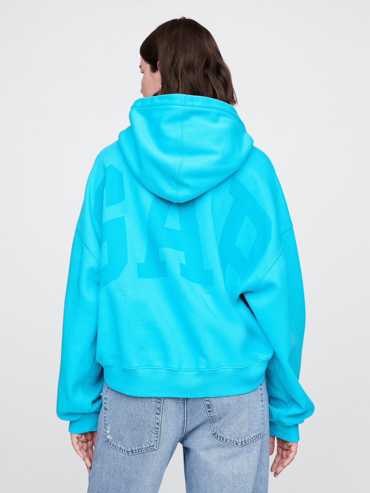 VintageSoft Crop Logo Hoodie - True cyan blue