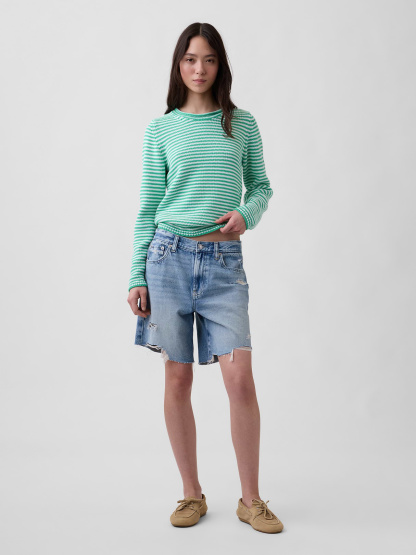 100% Cotton Rollneck Sweater - Green stripe