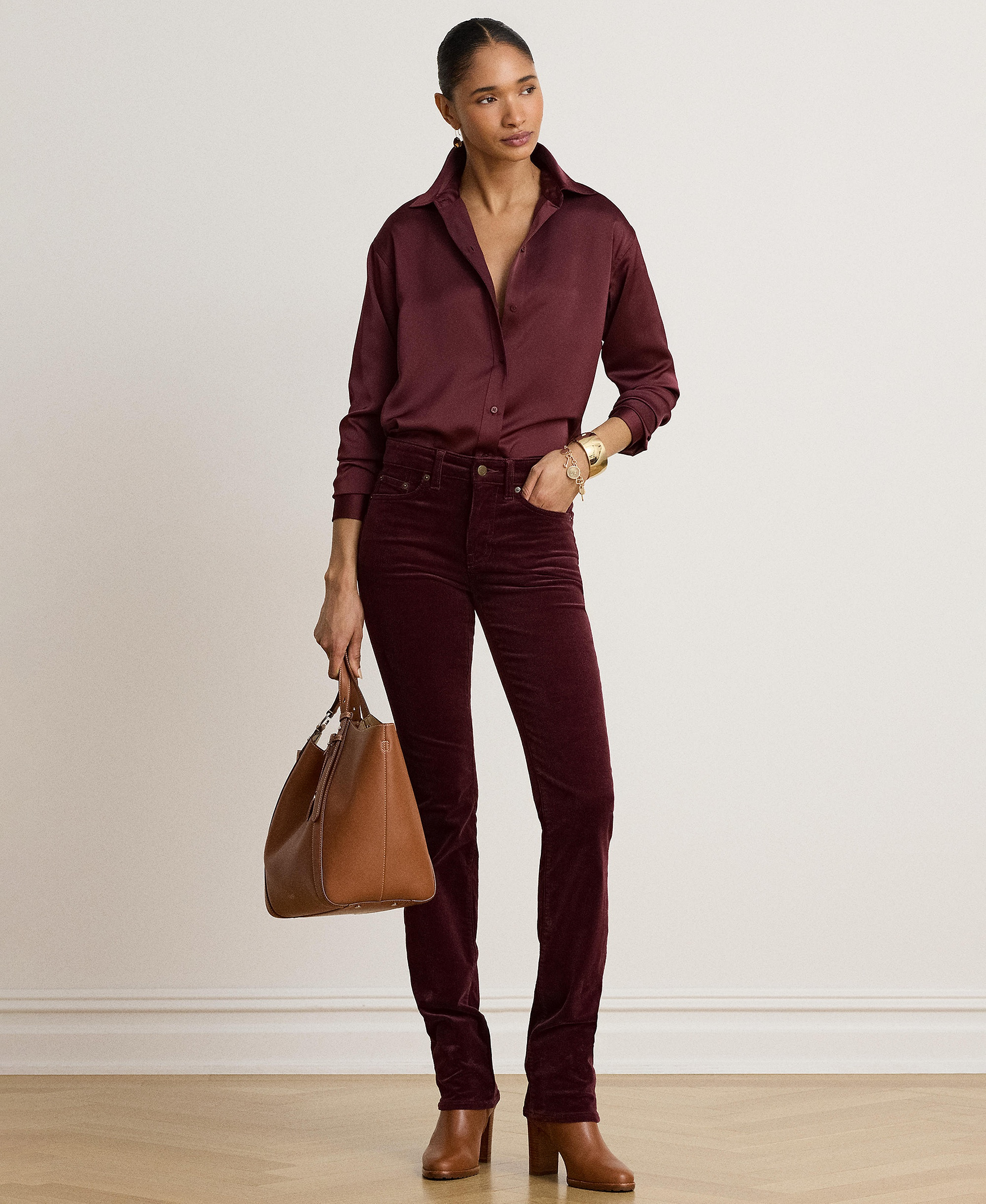 Lauren Ralph Lauren Women's Relaxed-Fit Satin Charmeuse Shirt - Dark Garnet