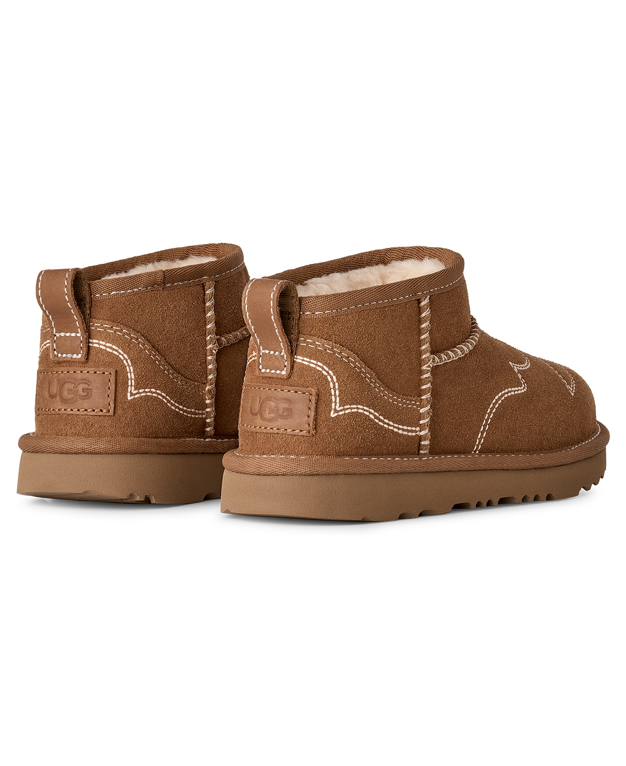 UGG® Kids Classic Ultra Mini Western Round Toe Booties - Chestnut