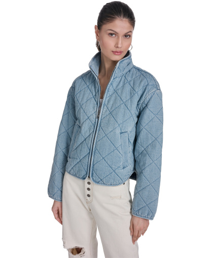 Levi's Women's Quilted Short Liner Zipper Jacket - Light Wash Denim