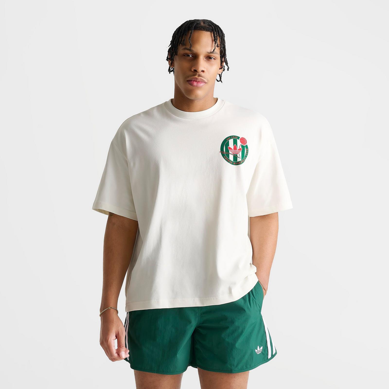 Men's adidas Originals Basketball Crest T-Shirt - White/Off White/Bold Green - view 3