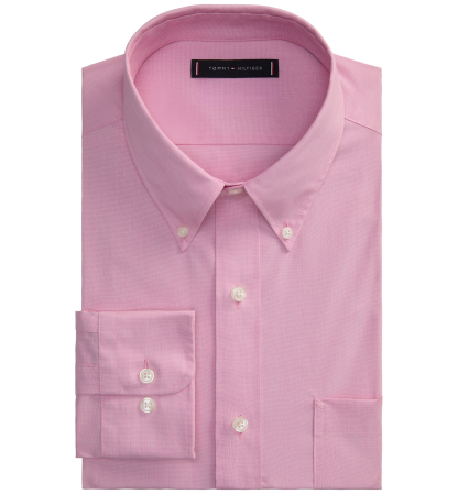 Tommy Hilfiger Men's Regular Fit Wrinkle Resistant Stretch Dress Shirt - Rose