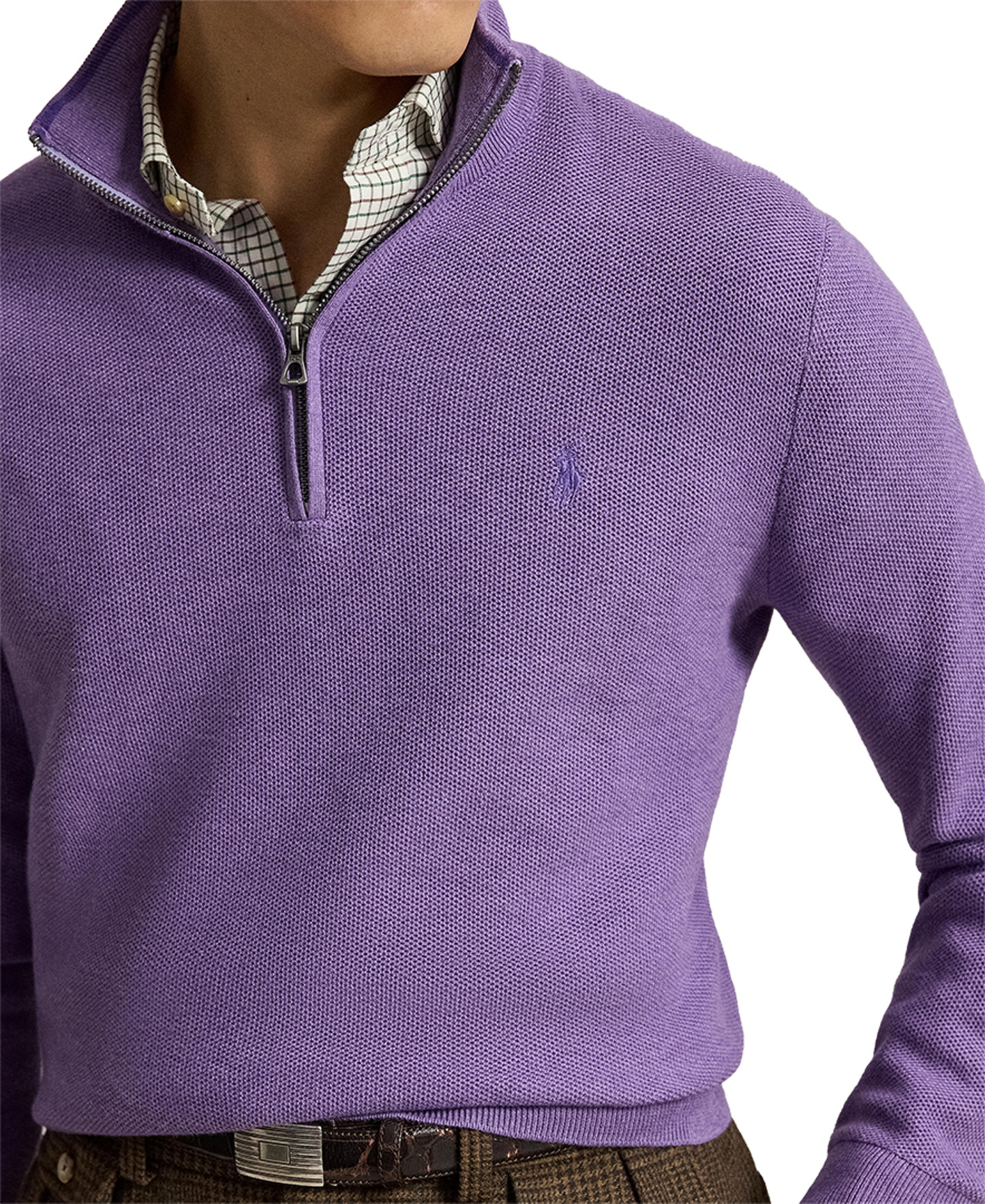 Polo Ralph Lauren Men's Mesh-Knit Cotton Quarter-Zip Sweater - Light Coronet Purple Heather