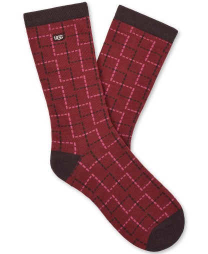 UGG® Women's Fuzzy Crew Socks, 3-Pair - Classic Boot / Plaid / Coffee Berry