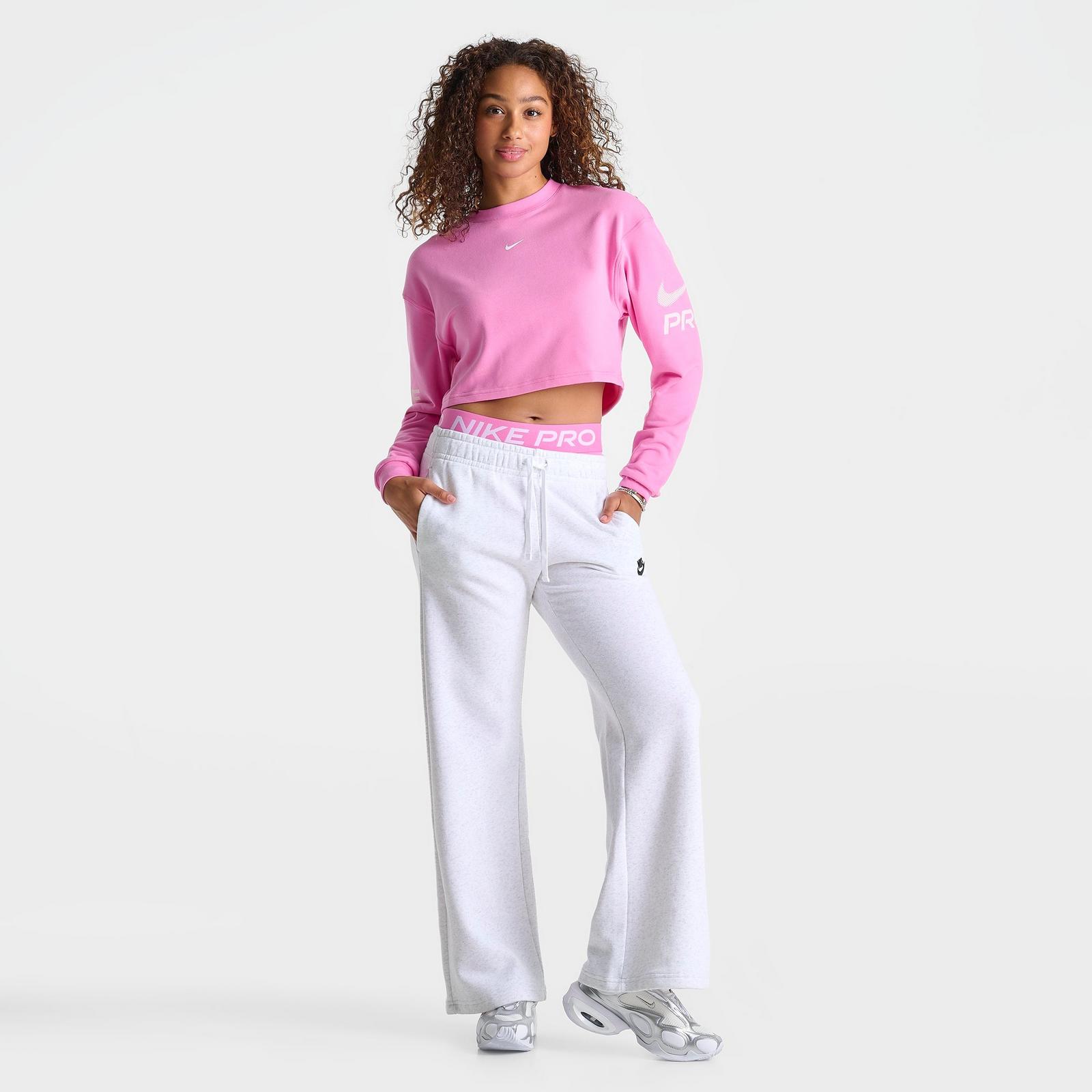 Women's Nike Pro Dri-FIT French Terry Loose Crewneck Sweatshirt - Playful Pink/Pink Foam/White