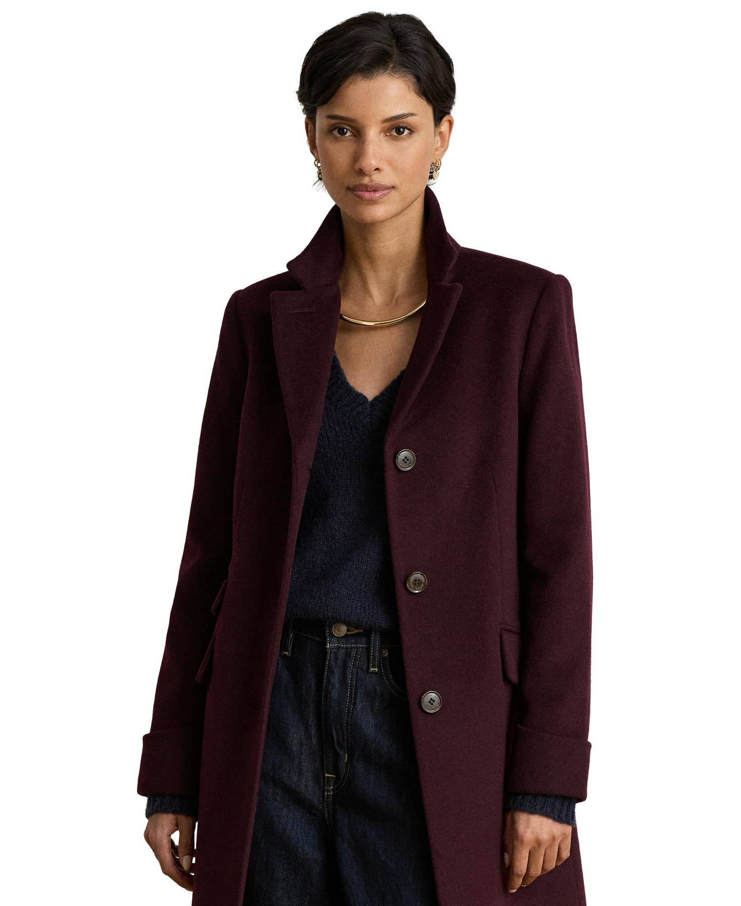Lauren Ralph Lauren Women's Single-Breasted Walker Coat, Created for Macy's - Pinto Noir