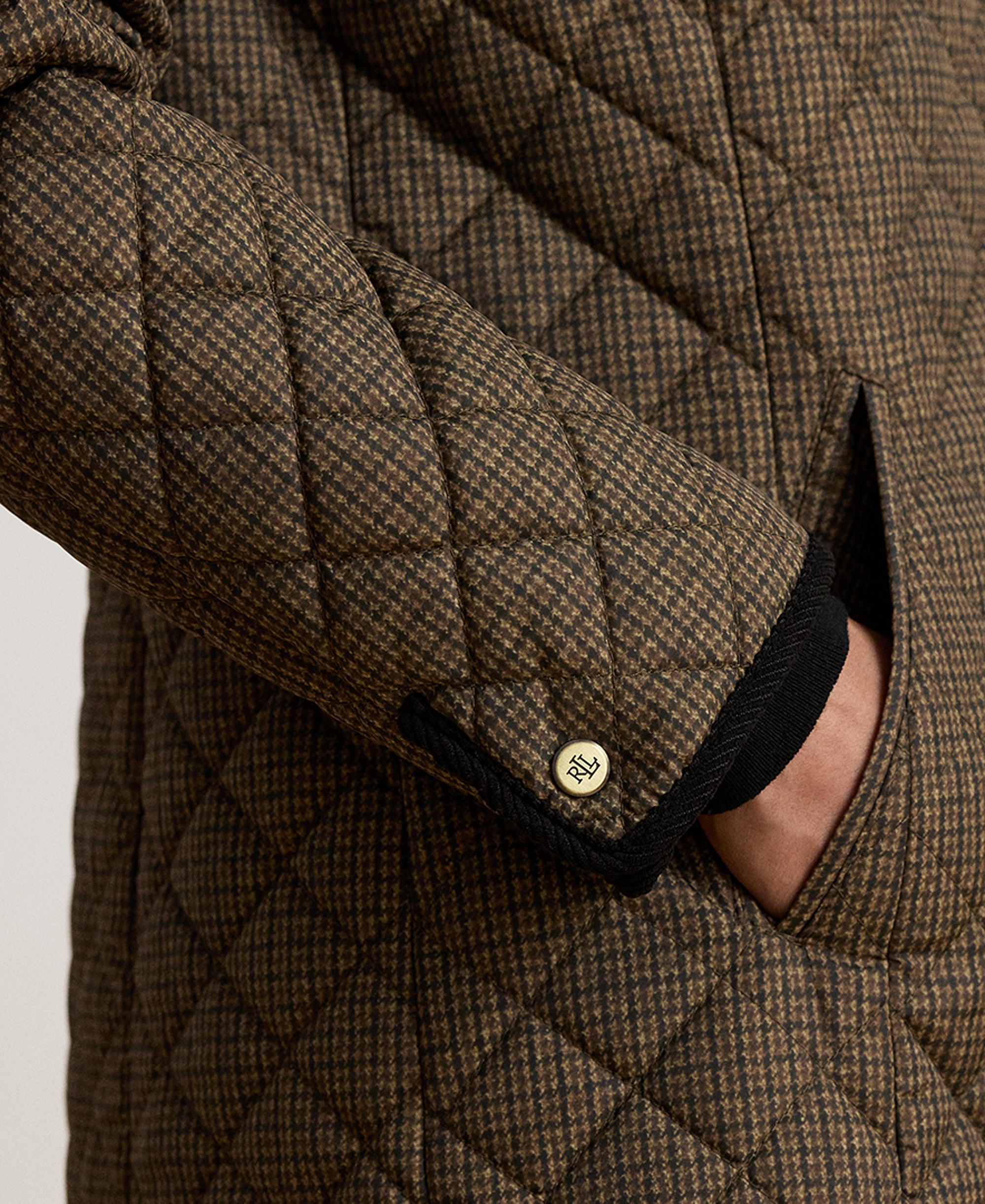 Lauren Ralph Lauren Women's Faux-Sherpa-Collar Quilted Coat, Created for Macy's - Brown Mini Check