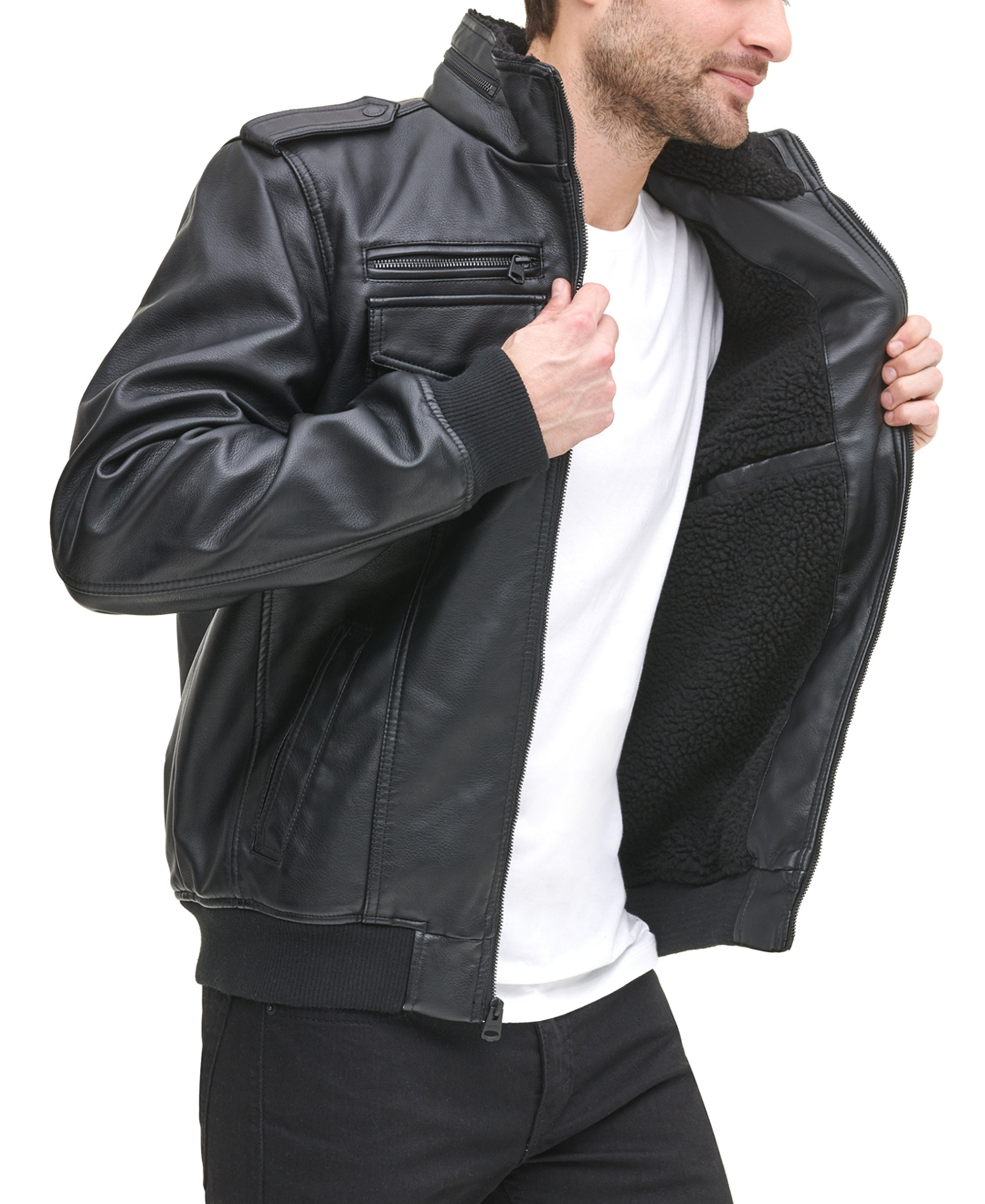 Levi's Men's Sherpa Lined Faux Leather Aviator Bomber - Black