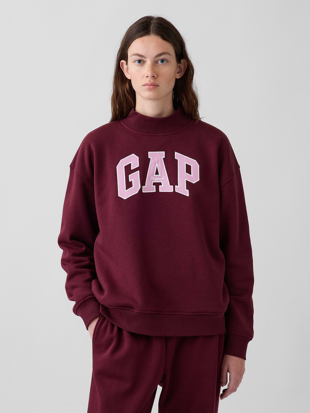 VintageSoft Oversized Mockneck Logo Sweatshirt - Purple burgundy