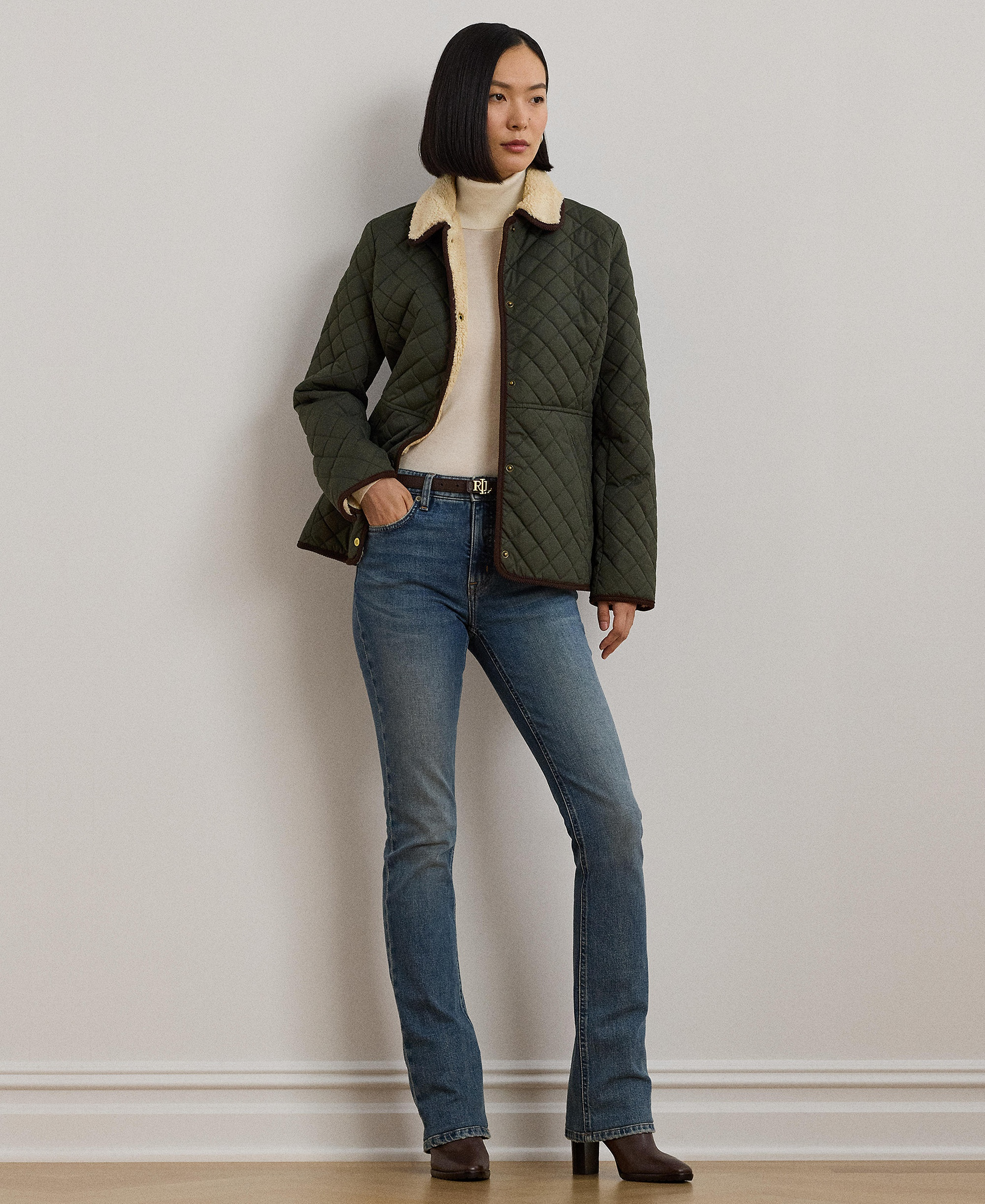 Lauren Ralph Lauren Women's Faux-Sherpa-Collar Quilted Coat, Created for Macy's - Litchfield Loden