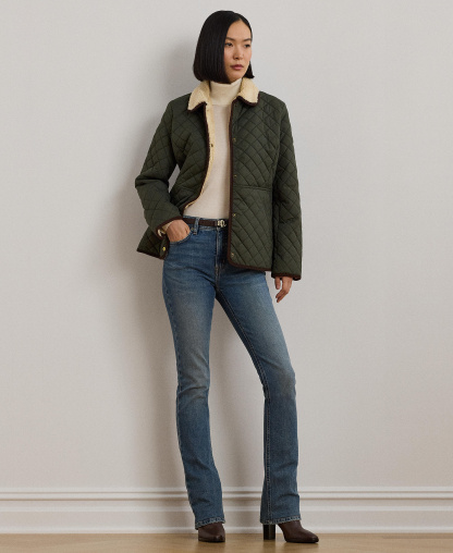 Lauren Ralph Lauren Women's Faux-Sherpa-Collar Quilted Coat, Created for Macy's - Litchfield Loden