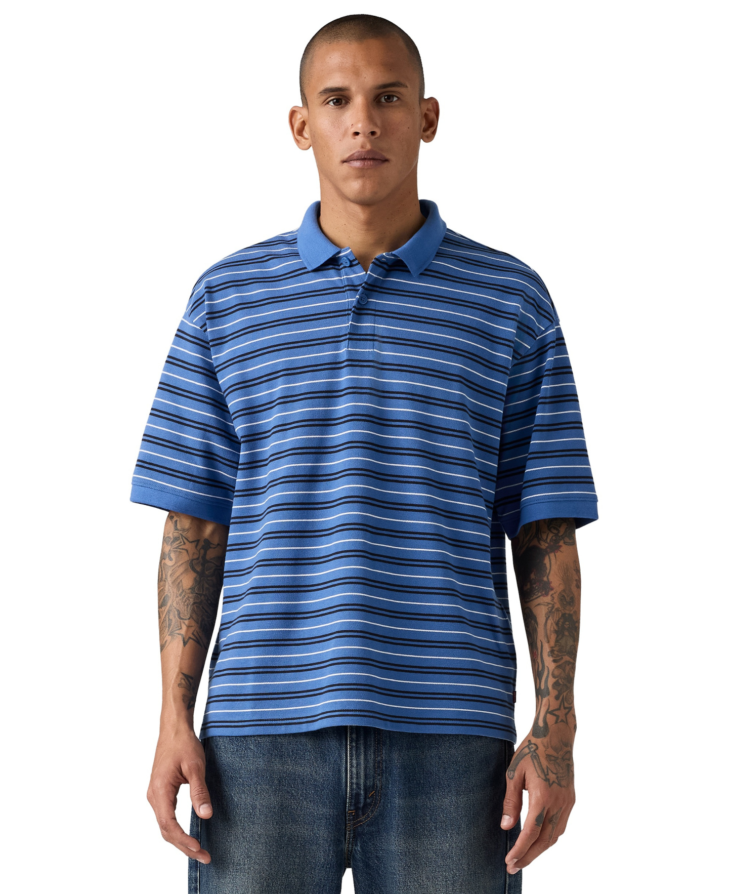 Levi's Men's Striped Pattern Boxy Polo Shirt - Delft