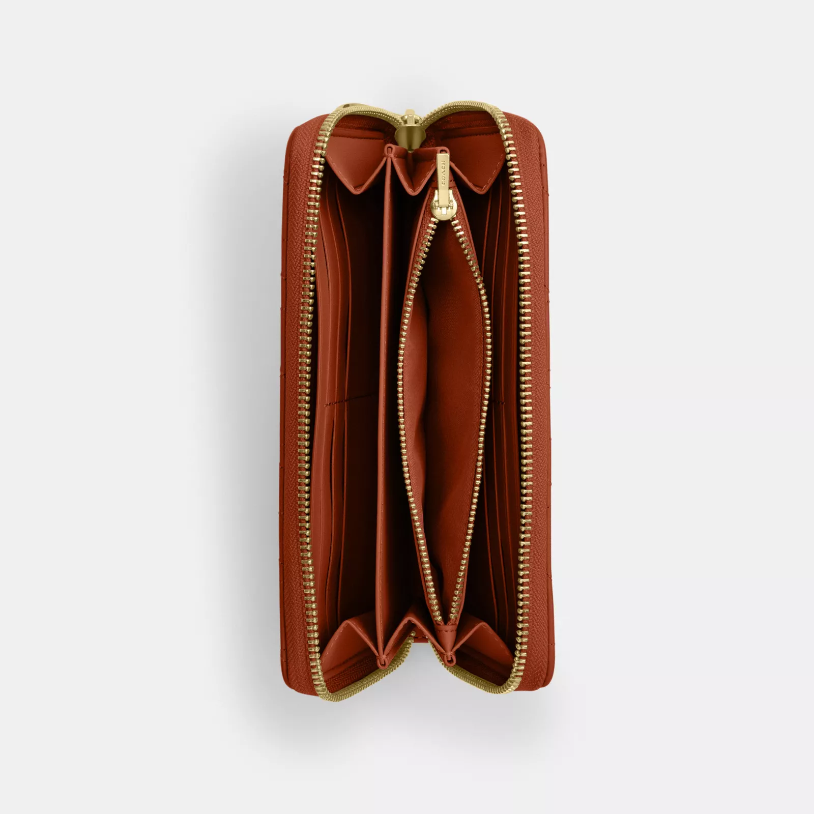 Long Zip Around Wallet With Quilting - Gold/Cinnamon - view 4