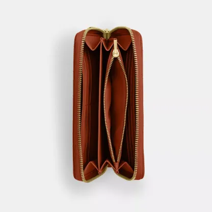 Long Zip Around Wallet With Quilting - Gold/Cinnamon - view 4