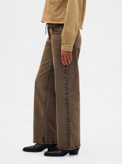 Low Rise Lace-Up '90s Loose Jeans - Brown acid wash