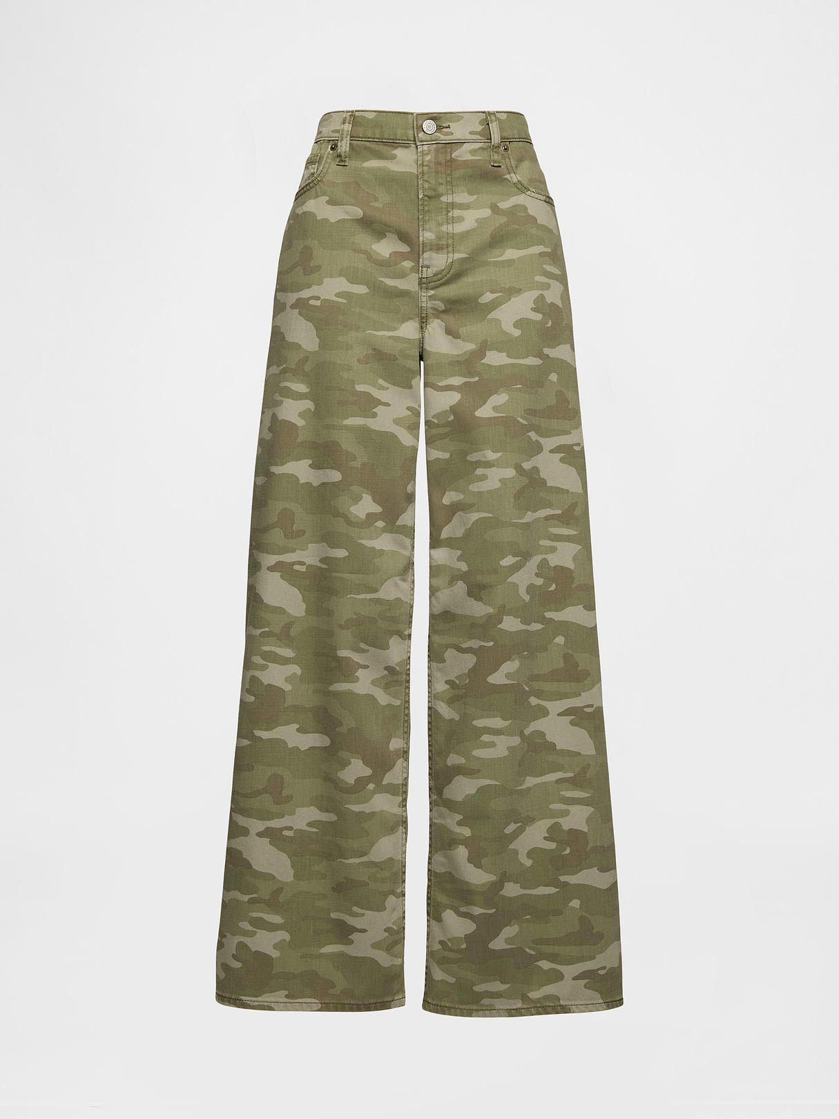 Mid Rise Denim Stripe Baggy Jeans - Green camo