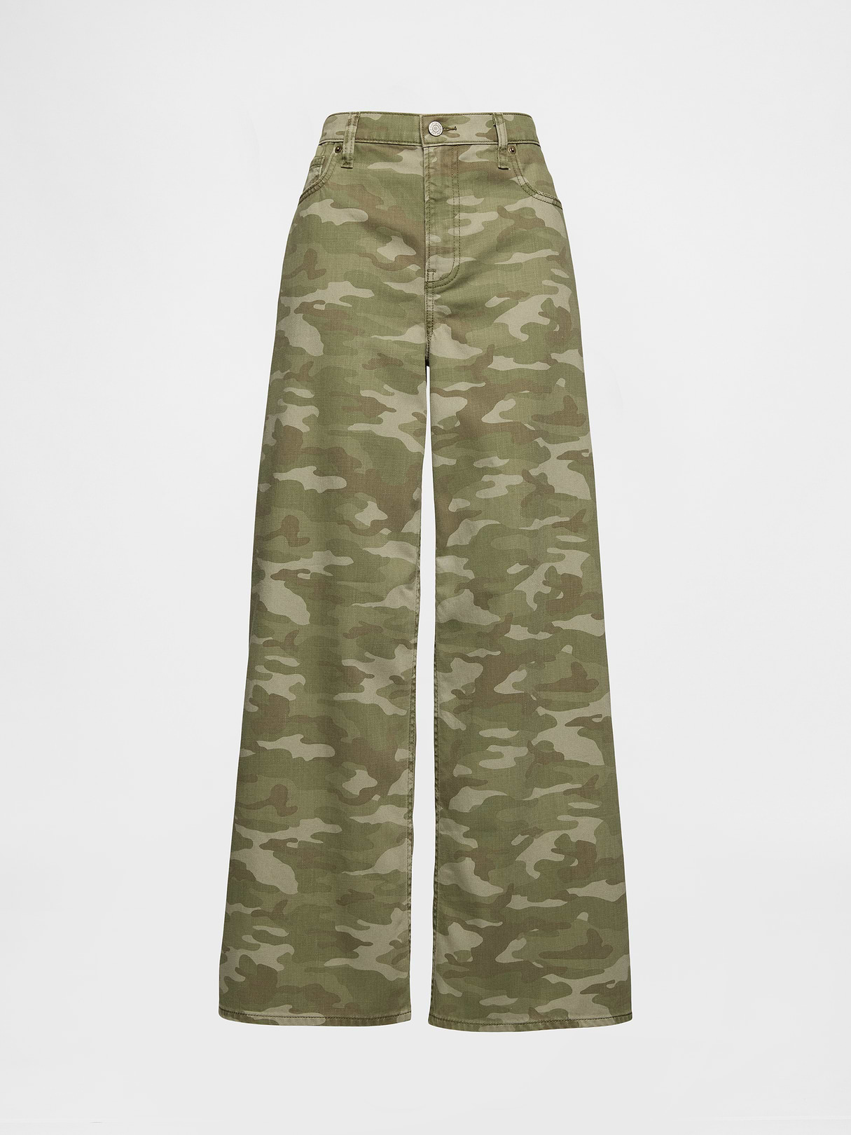 Mid Rise Denim Stripe Baggy Jeans - Green camo