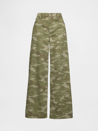 Mid Rise Denim Stripe Baggy Jeans - Green camo
