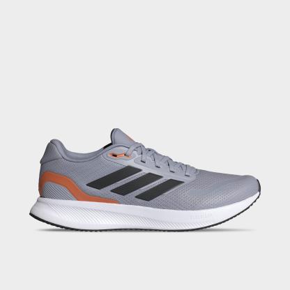 Men's adidas Runfalcon 5 Running Shoes - Halo Silver/Black/Dusky Orange - Left shoe facing left. Outside of the shoe.