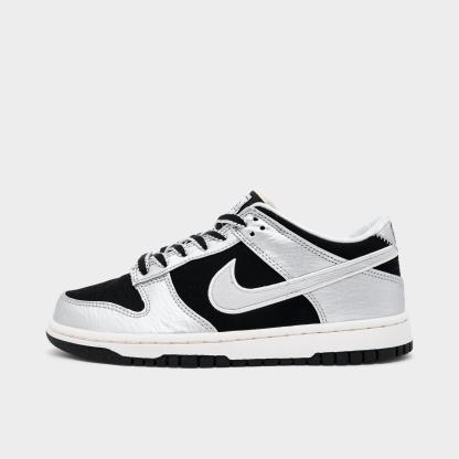 Big Kids' Nithtke Dunk Low LV8 1 Casual Shoes - Silver/Black - Left shoe facing left. Outside of the shoe.