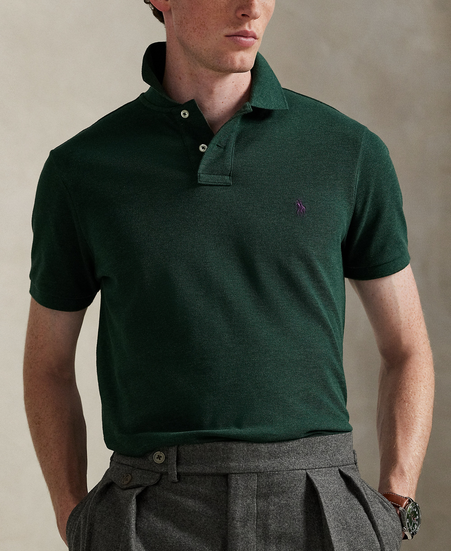 Polo Ralph Lauren Men's Custom Slim-Fit Mesh Polo Shirt - Scotch Pine Heather