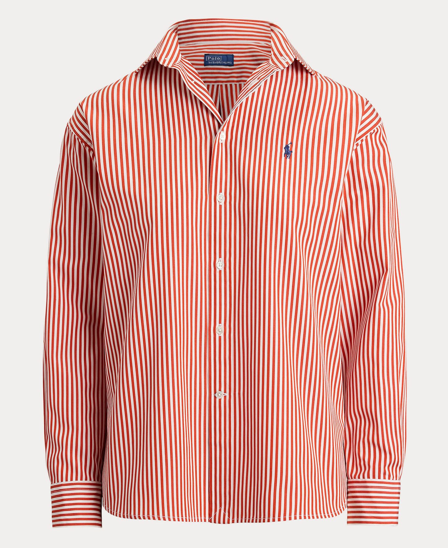 Polo Ralph Lauren Women's Relaxed-Fit Striped Cotton Shirt - Orange/Leaf White