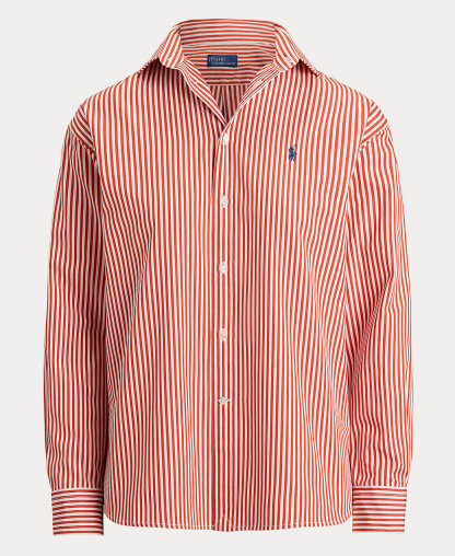 Polo Ralph Lauren Women's Relaxed-Fit Striped Cotton Shirt - Orange/Leaf White