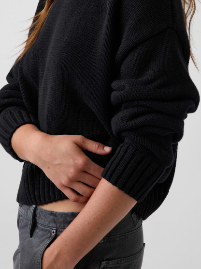 100% Cotton Oversized Crop Sweater - Basic black