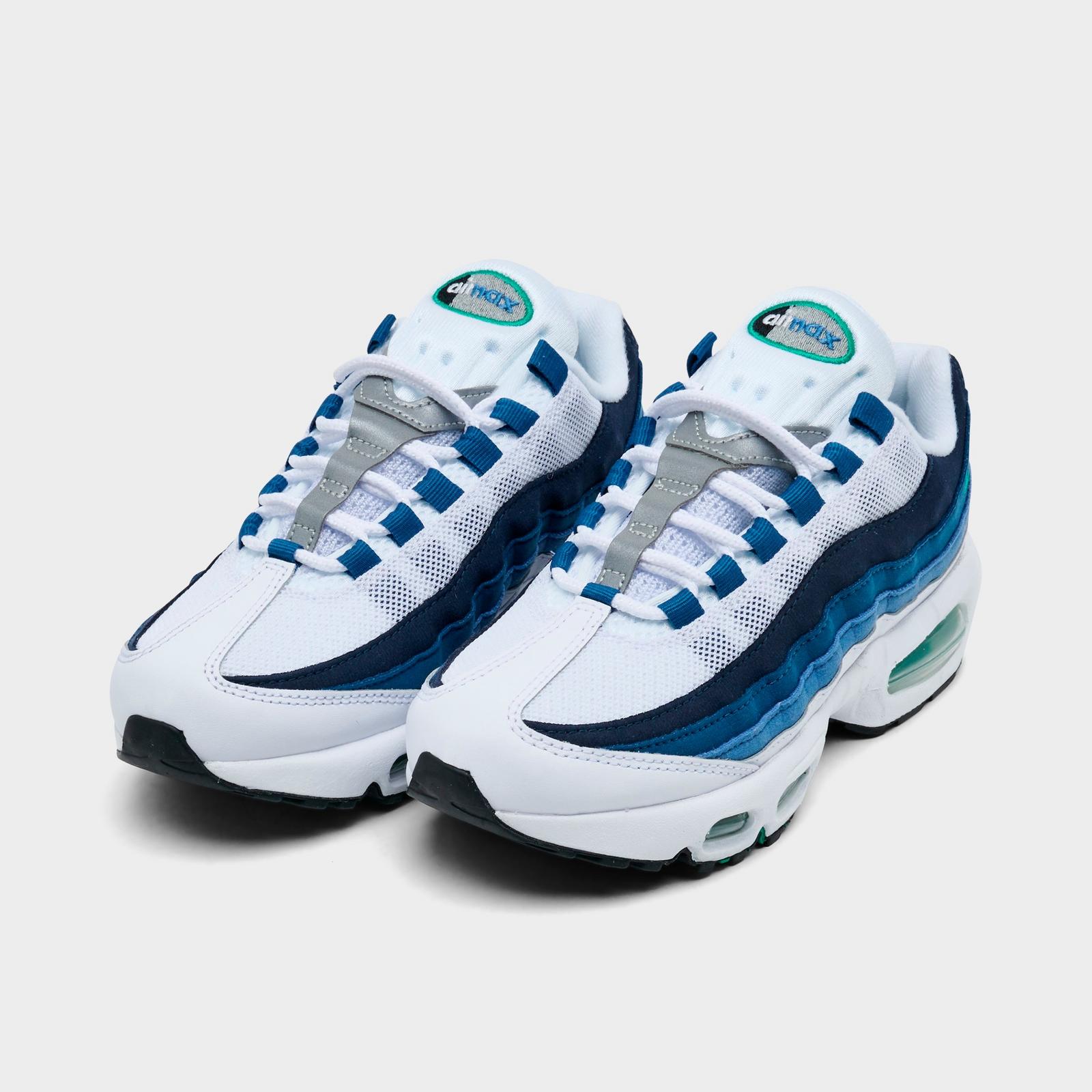 Big Kids' Nike Air Max 95 Big Bubble Casual Shoes - White/Emerald Green/Lake Blue