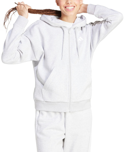 adidas Women's 3-Stripe Fleece Full-Zip Hoodie - Light Grey Heather/White