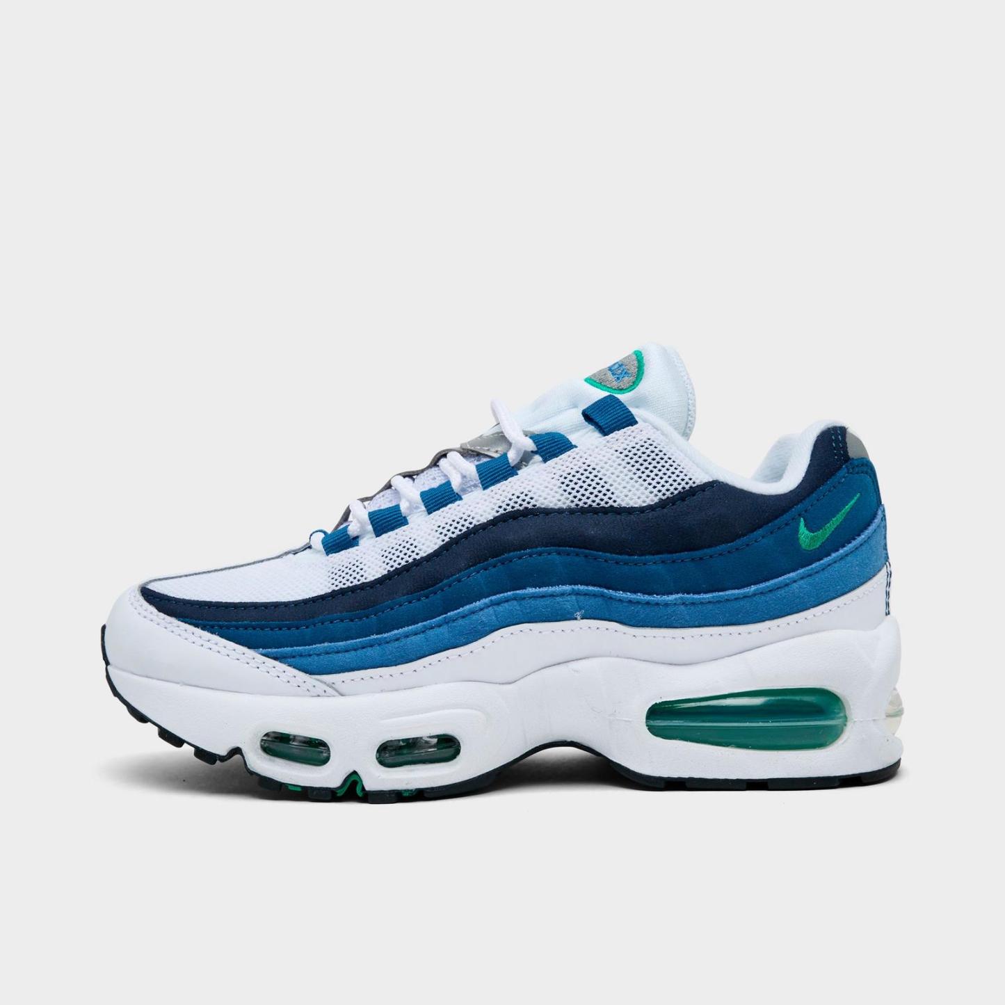 Big Kids' Nike Air Max 95 Big Bubble Casual Shoes - White/Emerald Green/Lake Blue